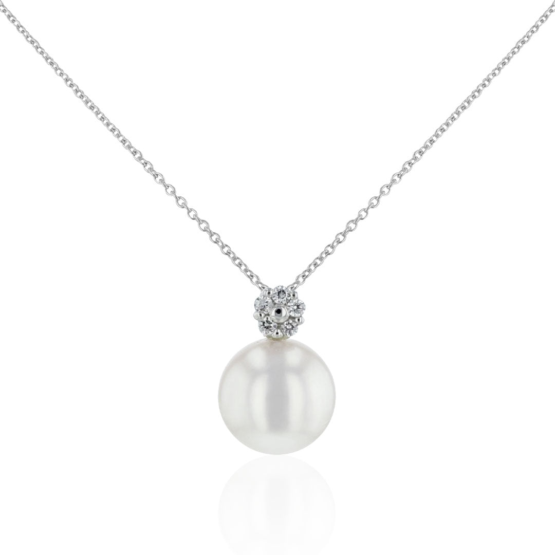 Goldkette mit Anhänger | Süßwasser-Zuchtperle und Brillanten