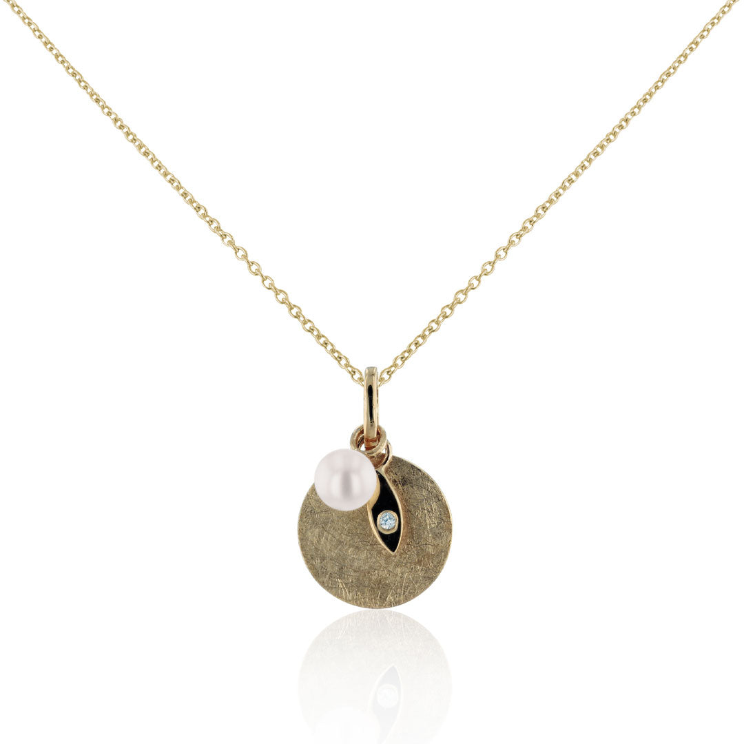 Goldkette mit Anhänger | Süßwasser-Zuchtperle und Brillant