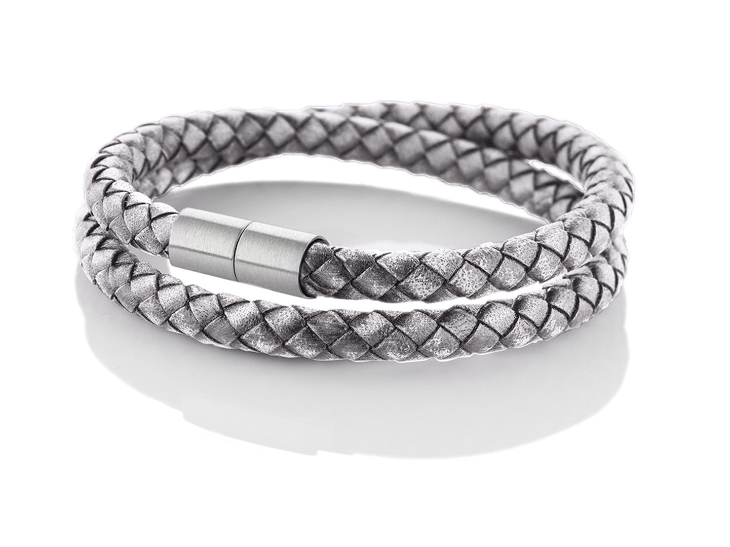 Doppelarmband aus geflochtenem Leder in grau | SYLT