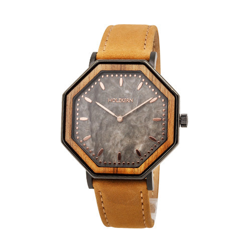 Holzkern-Uhr in Goldbraun