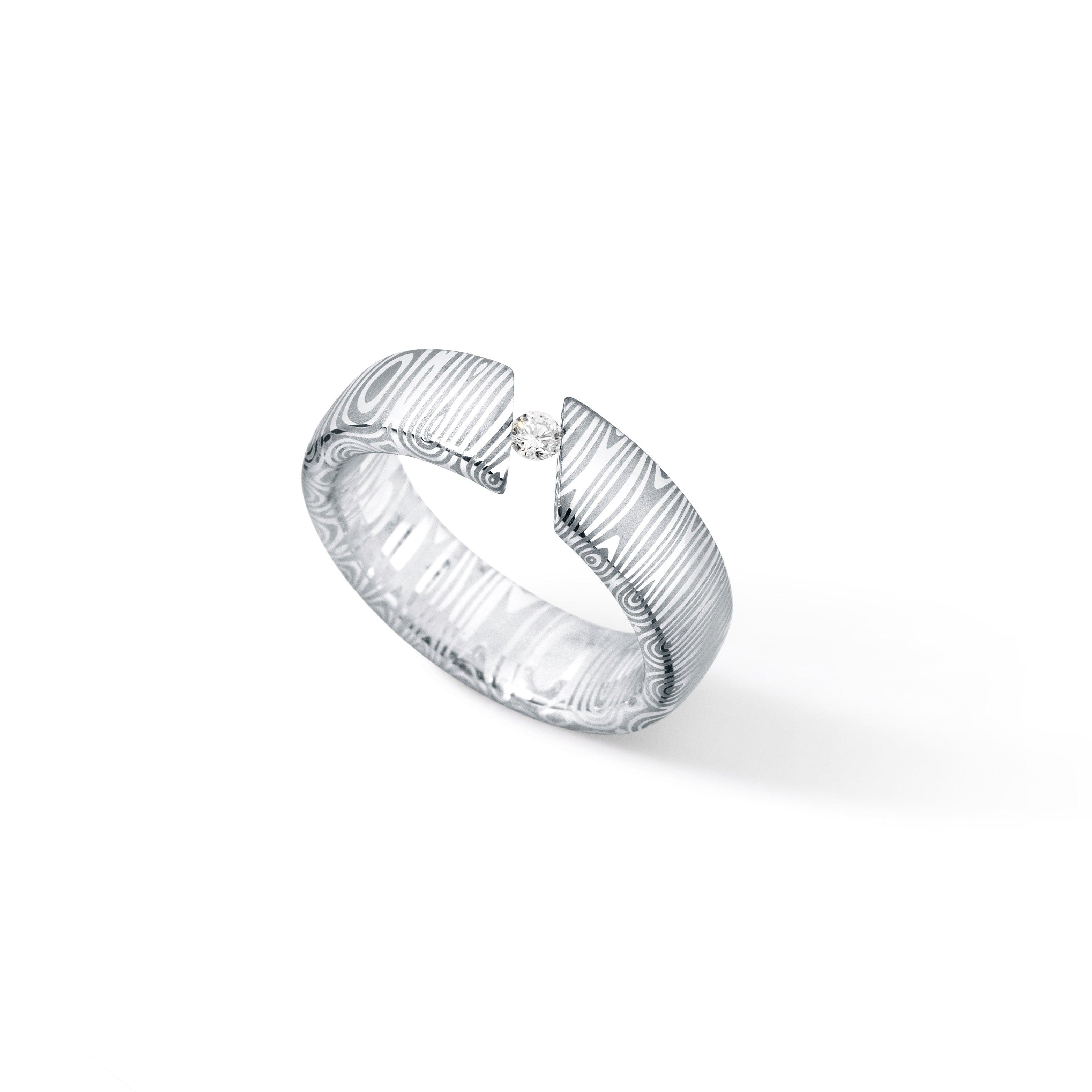Diamantring aus Damast Edelstahl