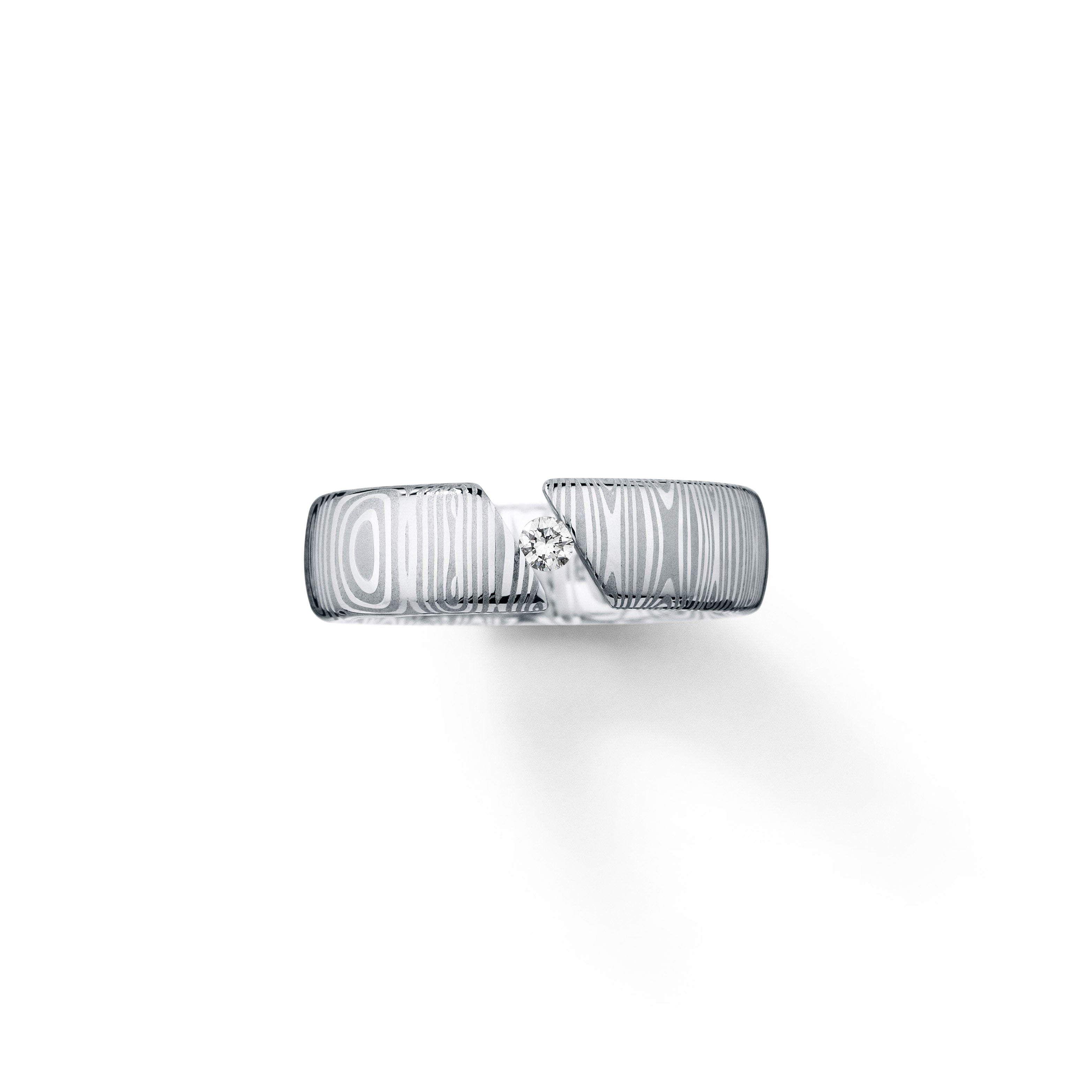 Diamantring aus Damast Edelstahl