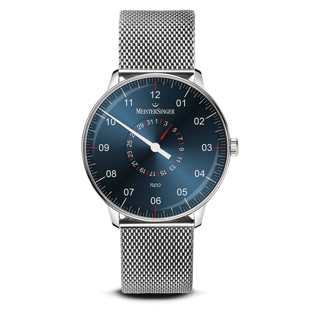 Herrenuhr Neo mit Zeigerdatum Sonnenschliff Stahlblau