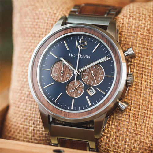 Herrenuhr Oscar (Walnuss/Blau)