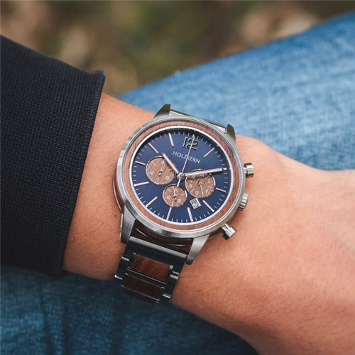 Herrenuhr Oscar (Walnuss/Blau)
