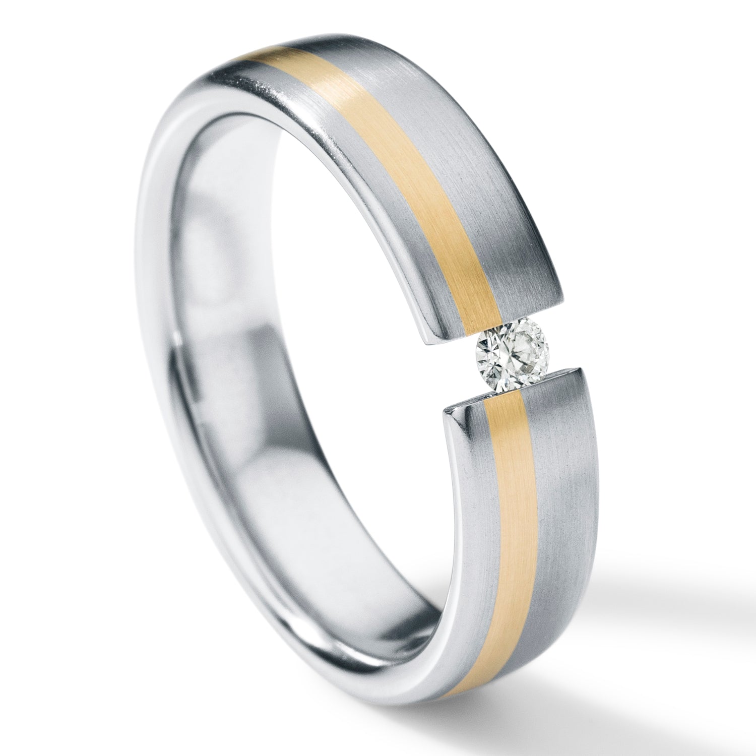 Diamantring aus Edelstahl mit Gelbgold