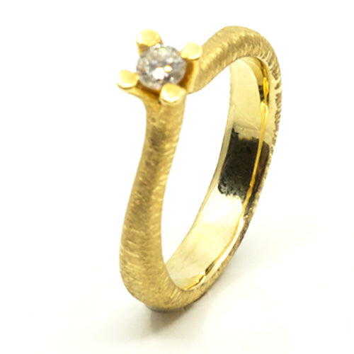 Goldring mit Diamant | mattiert