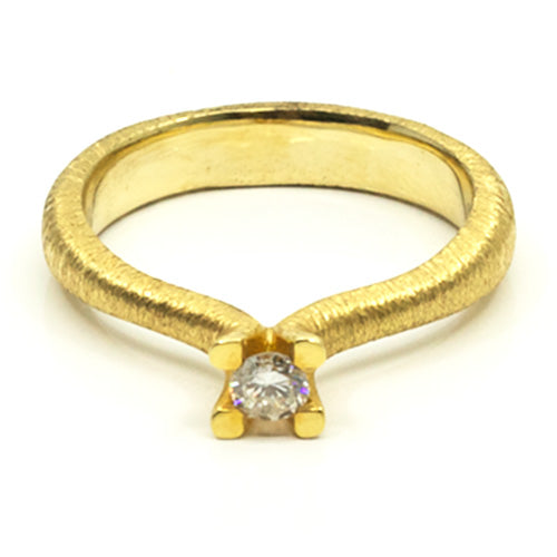 Goldring mit Diamant | mattiert
