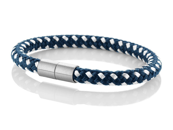Armband aus Segeltau mit Edelstahlverschluss in Blau/Weiss