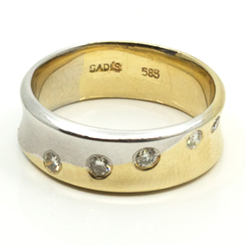 Goldring in bicolor mit Brillanten | nach innen gewölbt
